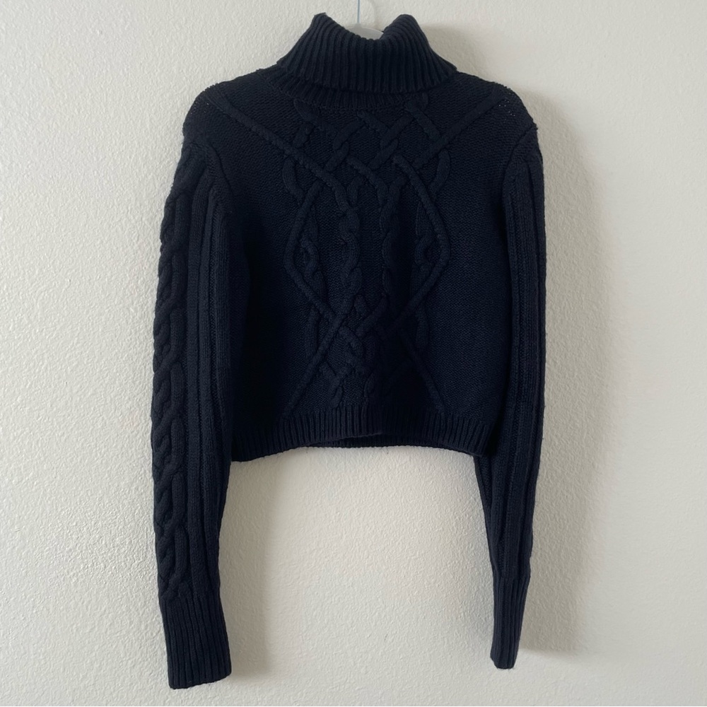 NWOT Topshop cropped black knit turtleneck sweater size 0-2